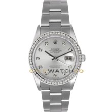 Datejust Steel 16200 Oyster Band Silver Diamond Dial & Bezel