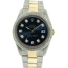 Datejust watch black diamond dial bezel rolex men SS & gold bracelet oyster