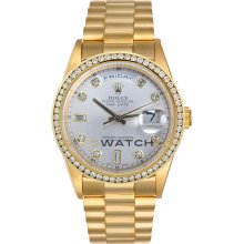 Day Date 18038 Yellow Gold President Silver Diamond Dial & Bezel