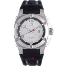 Diadora Men's Silver Dial Black Leather Date Watch