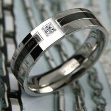 Diamante Gold/black Titanium Steel Lovers Promise Rings Couple Wedding Bands