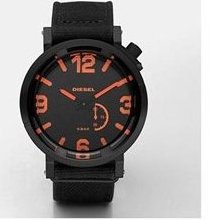 Diesel Black and Orange Dial Black Canvas Strap Mens Watch DZ1471 ...