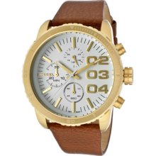 Diesel Watches Women's Chronograph White Dial Brown Genuine Leather B