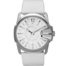 Diesel White Men's Analog Round White Dial and White Leather Strap Watch