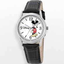 Disney Mickey Mouse Silver Tone Leather Watch - Men