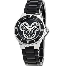 Disney Wrist Watch - PavÃ© Crystal Mickey Mouse in Black for Women