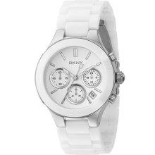 DKNY Large Ceramic Chronograph Bracelet Watch Silver/ White