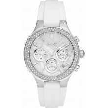 DKNY Mother of Pearl Dial Silver-tone White Rubber Strap Ladies Watch NY8196