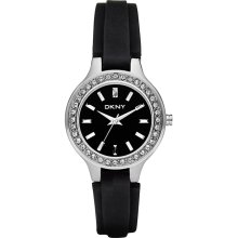 DKNY NY8143 Crystal Accented Black Dial Black Silicone Women's Watch