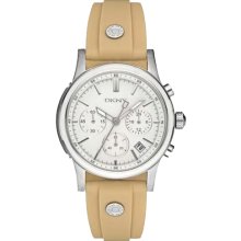 DKNY NY8174 Chronograph White Dial Khaki Rubber Strap Ladies Watch