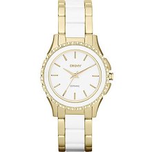 DKNY White Ceramic and Gold Watch - Silver/Gold