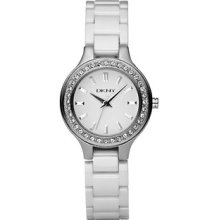 Dkny Women's Diamonds Stainless Steel Case Rrp $195 White Ceramic Watch Ny4982