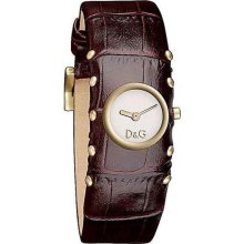 Dolce and Gabbana DW0352 Gold Tone Cottage Quartz Silver Tone Dial Brown Leather Strap
