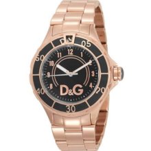 Dolce and Gabbana Ladies Rose Gold Stainless Steel Anchor Quartz Black Dial DW0660