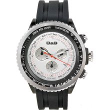 Dolce and Gabbana Men's Stainless Steel Tachymeter White Dial Rubber Strap Chronograph DW0380