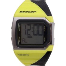 Dunlop Watches Men's Squere Digital with Black and Neon Yellow Rubber