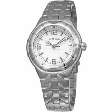 Ebel E-type Stainless Steel Mens Watch White Dial Date Swiss Quartz 9187c41/0716