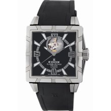 Edox Classe Royale Black Dial Black Rubber Mens Watch 85007 3 NIN