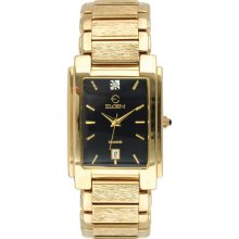 Elgin Mens Black Dial Gold Tone Rectangle Case Watch - M Z BERGER &