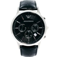 Emporio Armani AR2447 Leather Strap Chronograph Watch Black