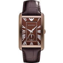 Emporio Armani 'Classic - Large' Rectangular Dial Watch Dark Brown