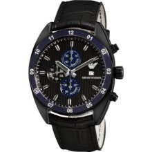 Emporio Armani Men's Ar5916 Sport Black Chronograph Dial Leather Quartz Watch