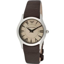 Emporio Armani Watches Women's Beige Dial Brown Genuine Leather Brown