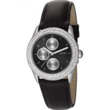 Esprit Peona Women's Quartz Watch With Black Dial Analogue Display And Black Leather Strap Es105912001