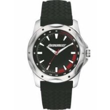 Europa Men`s Adventure Silver-tone Watch With Black Dial And Ribbed Strap
