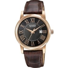 EW1569-01E - 2013 Citizen Eco-Drive Gold Tone Leather Ladies Roman Numeral Watch