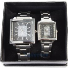 Fashion Bright White Steel Diamond Mens Ladies Quartz Wrist Watch Couples