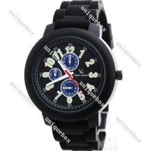 Fashion Men Sport Analog Quartz Wrist Watch Black Silicon Wristwatches