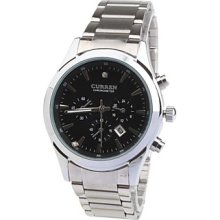 Fashion Men's Black Dial Border Silver Silver Band Wrist Watch