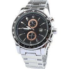 Fashion Men's Black Dial Border Black Silver Band Wrist Watch