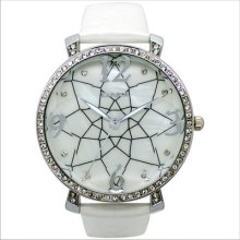 Fashion Women Watch Crystal Flower Dial Case Leather Band Quartz 71075