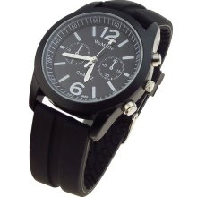 Fashionable Rubber Band Sports Wrist Watch (White Number/Black) - Black - Rubber