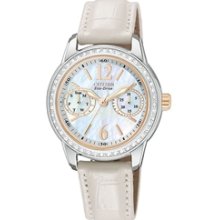 FD1036-09D - Citizen Eco-Drive Ladies Silhouette Crystal Dual Tone White Leather 10m Watch
