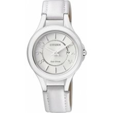 FE1020-11B - Citizen Eco-drive Ladies Women's All-White Leather 50m Watch