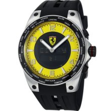 Ferrari Men s World Time Swiss Made Quartz Ana-Digi Chronograph Black Rubber Strap Watch BLACK
