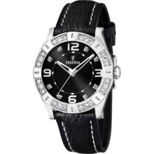 Festina Ladies Watch F16537/2 With Black Leather Strap And Cz