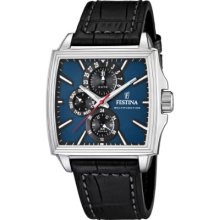 Festina Men's Quartz Watch With Blue Dial Analogue Display And Black Leather Strap F16586/3