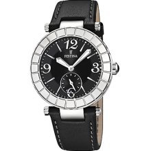 Festina Women's Quartz Watch With Black Dial Analogue Display And Black Leather Strap F16619/4