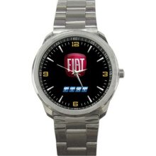 Fiat Classic Italian Car Emblem Logo Sport Silver Metal Mens Watch