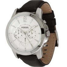 Fossil Black Leather Stainless Steel Case Chronograph Men's Watch Fs4647