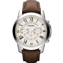 FossilÂ® Brown Men's Stainless Steel Silver Tone and Brown Leather Round Chronograph Grant Watch
