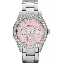 Fossil Es2946 Womens Stainless Steel Stella Pink Dial Day Date