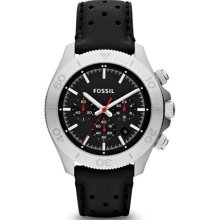 FOSSIL FOSSIL Retro Traveler Chronograph Leather Watch - Black