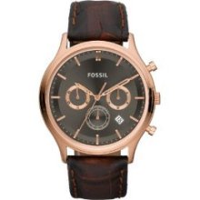 Fossil Fs4639 Unisex Brown Leather Mineral Watch