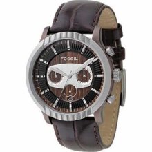 Fossil Men's FS4441 Brown Leather Analog Quartz Watch with Brown ...