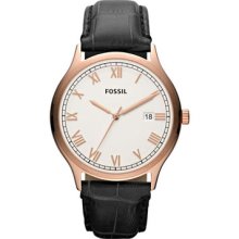 Fossil Men's Stainless Steel Case Date Rrp $115 Black Leather Watch Fs4743
